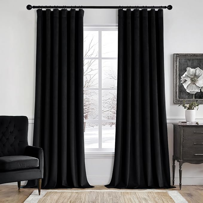 MIULEE Velvet Curtains 50W x 84L 2 Panels Black Blackout Curtains | Luxury by MIULEE