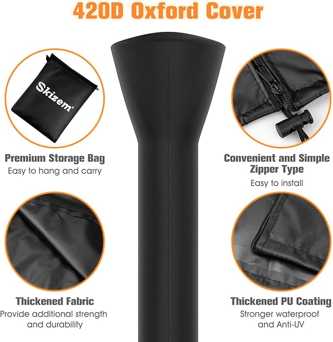 Skizem Outdoor Patio Heater Covers with Zipper,Upgraded 420D Oxford Fabric with PU Coating Material,100% Waterproof Windproof Anti-UV Snow-Poof,36 Months of Use 92'' H x 33" D x 19" B