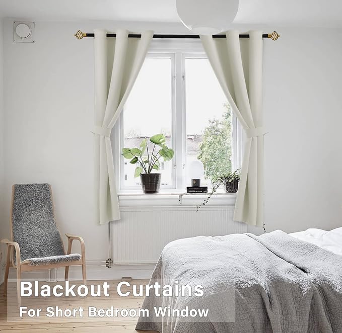KOUFALL Cream Black Out Curtains 54 Inch Long - Image 2