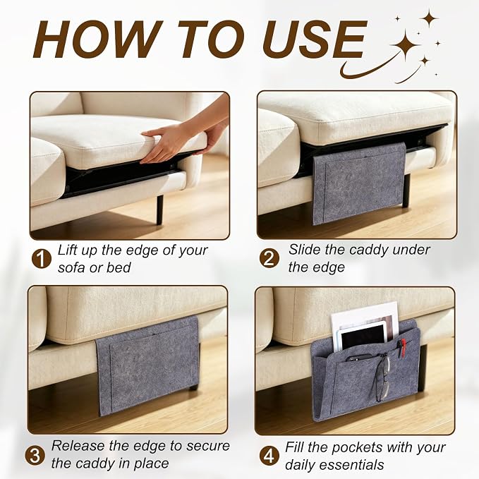 uxcell 4 Pockets Bedside Caddy, Bed Hanging Storage Bag Holder - Image 4