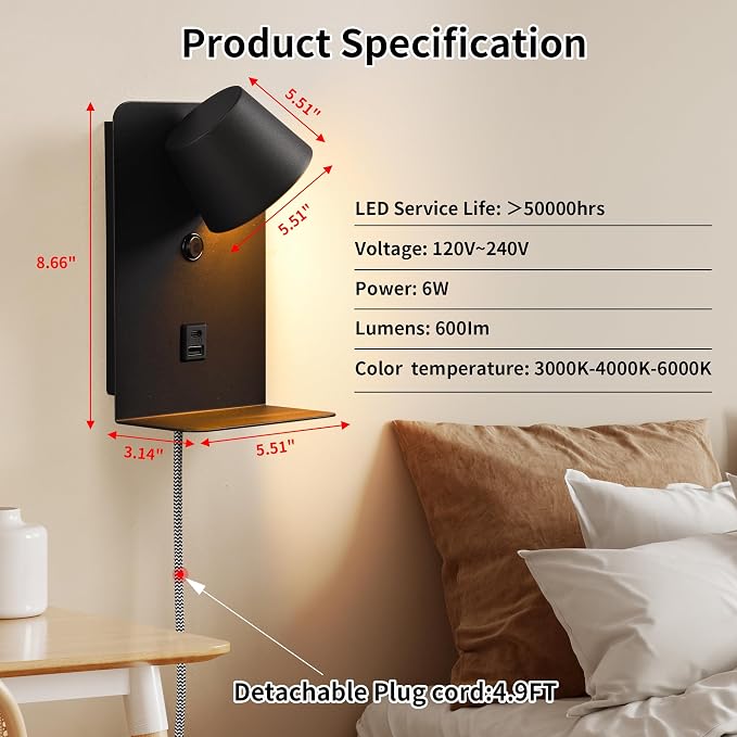 DEC LUCE DECOLUCE LIGHTING Modern LED Plug in Wall Sconce, Dimmable Wireless - Image 4