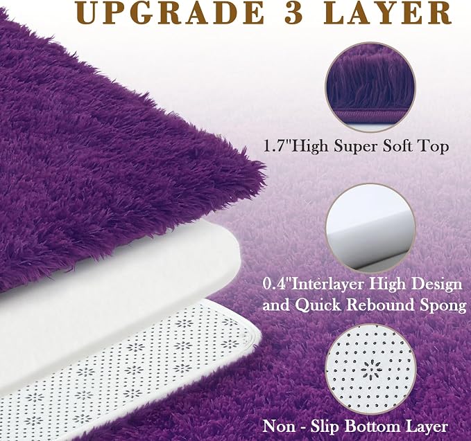 Fluffy Rug Shag Area Rug, Grape Purple 3x5 Area Rugs - Image 4