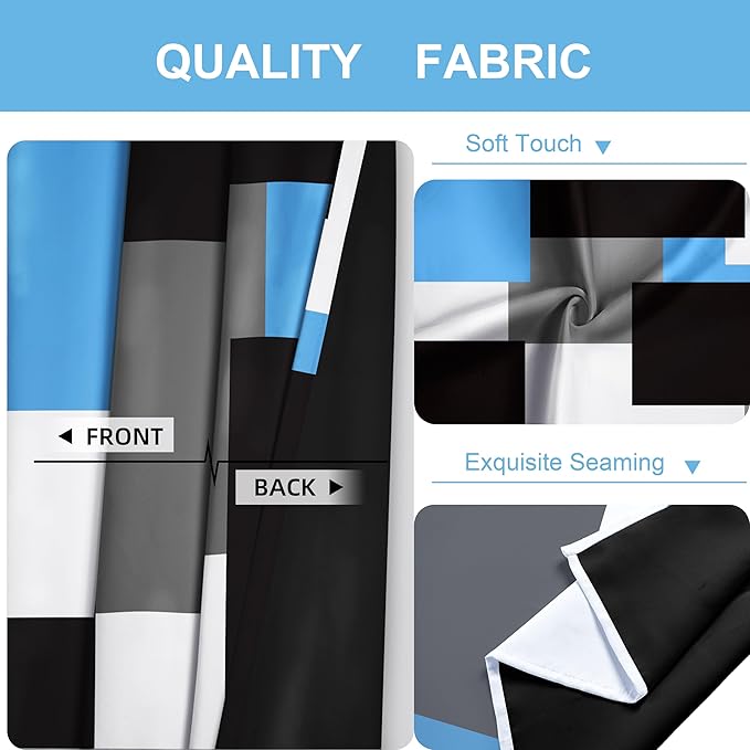 Light Blue 100% Blackout Curtains for Bedroom 84 inch Length 2 Panels Set Grey Modern Abstract Geometric Black Out Curtains Insulated Room Darkening Window Drapes for Living Room, 42Wx84L