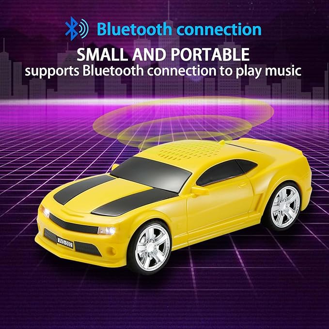 WSTER WS-592 Supercar Design Bluetooth Replica Speaker – Portable Car Model Wireless Speaker with TWS Stereo, FM Radio, LED Party Lights, USB/TF Playback, Hands-Free Calling, Microphone(Yellow)