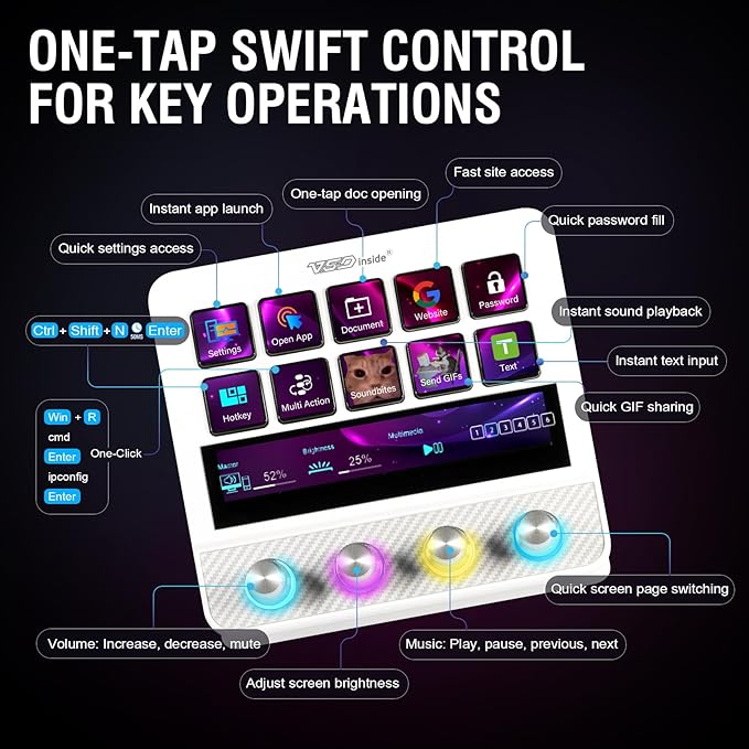 VSDINSIDE Macro Pad, Streaming Deck Stream Controller Soundboard Keypad, Programmable Keys USB Shortcut Keyboard for Gamer Streamer, Audio Mixer for OBS, YouTube, Office Desk Setup, PC, Mac