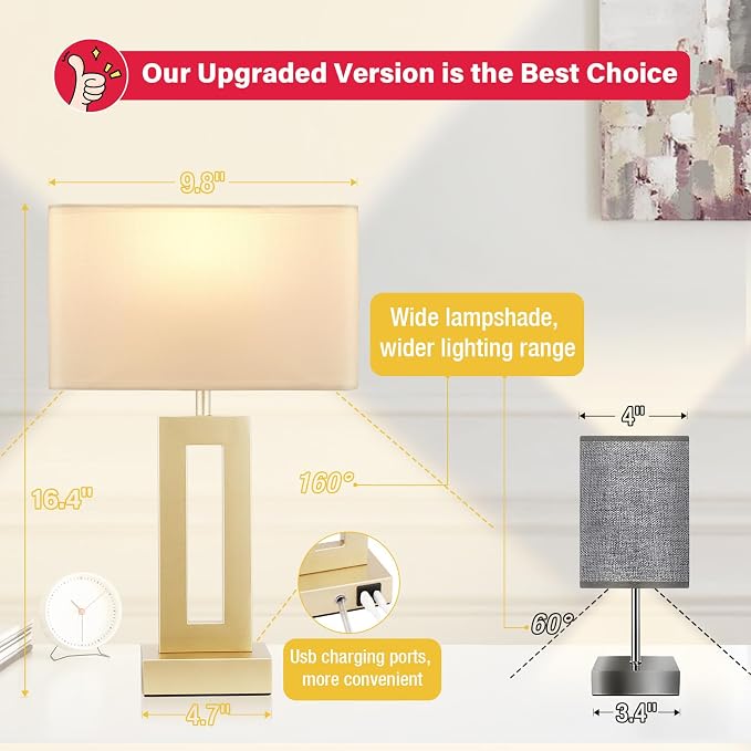 Gold Table Lamps Set of 2, 16.4" Bedside Lamps - Image 3