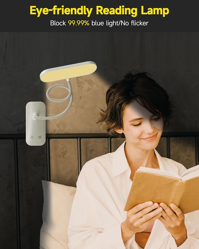 CUHIOY Rechargeable Clip on Light, Bed Headboard Reading Lamp, 5 Colors 5 - Image 8