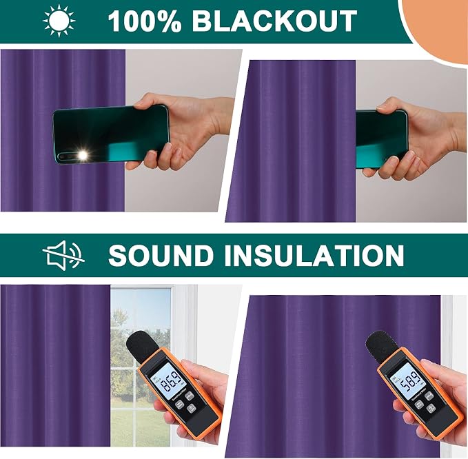 Diraysid 100% Blackout Curtains Purple Linen Curtains - Image 4