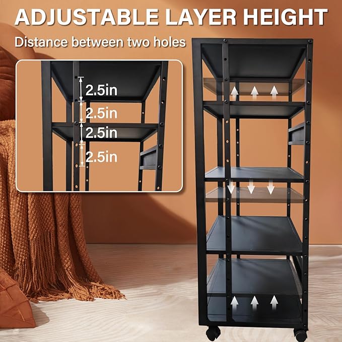 jvsufuik 5-Tier AV Media Stand with Wheels, Media Console Cabinet With Adjustable Shelves, Metal Audio Rack, Mobile Game Console Stand, Stereo Audio Cabinet For Record Player, Dvd, TV Box