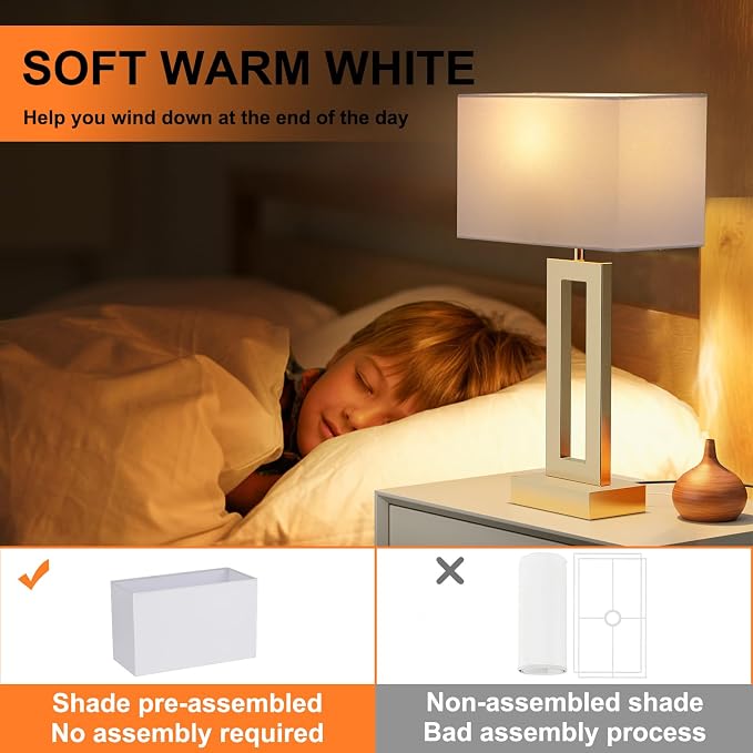 Seealle Nightstand Table Lamps for Bedrooms Set of 2 - Image 6