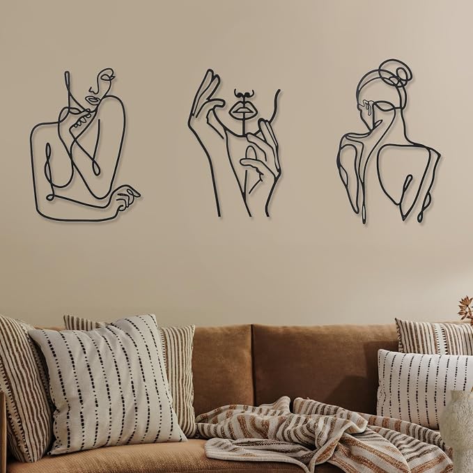 Photect 3 Pcs Metal Wall Art Decor Minimalist Abstract Woman Wall Art Metal by Photect