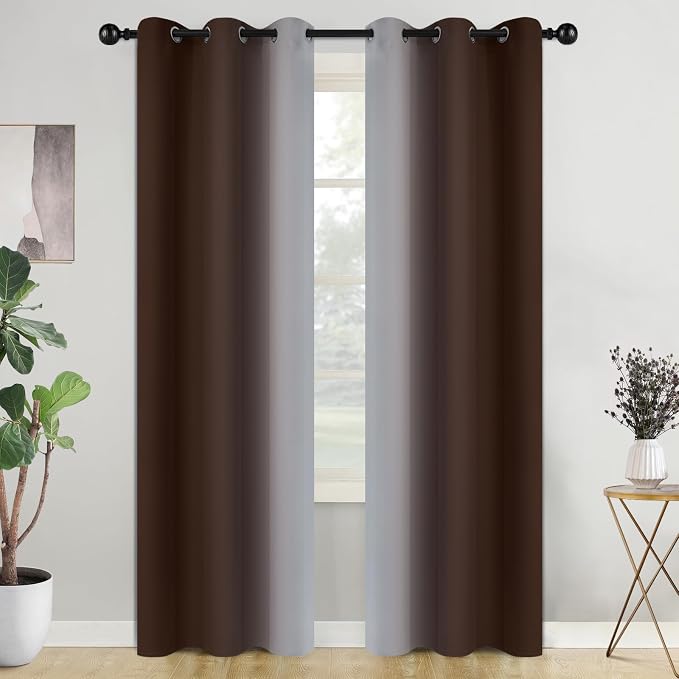 COSVIYA Curtains & Drapes Grommet Ombre Brown Curtains W42 x L84 Inch | by COSVIYA