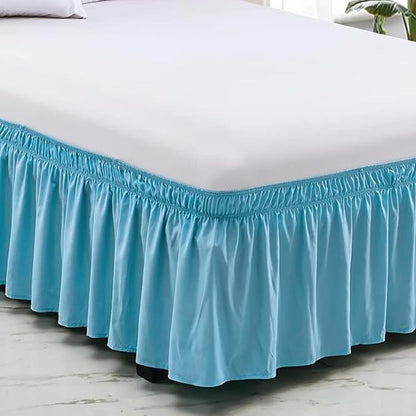 Light Blue Wrap Around Bed Skirts with 16" Drop - Three Sides Fabric Adjustable Elastic Dust Ruffle Silky Soft -600 TC Stretchy Bed Skirt-Twin(39"X 75") Light Blue