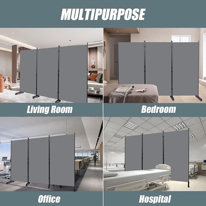 Room Divider 102'' Wide Folding Privacy Screen, 3 Panel Wall Divider w/Wheel | - Image 6