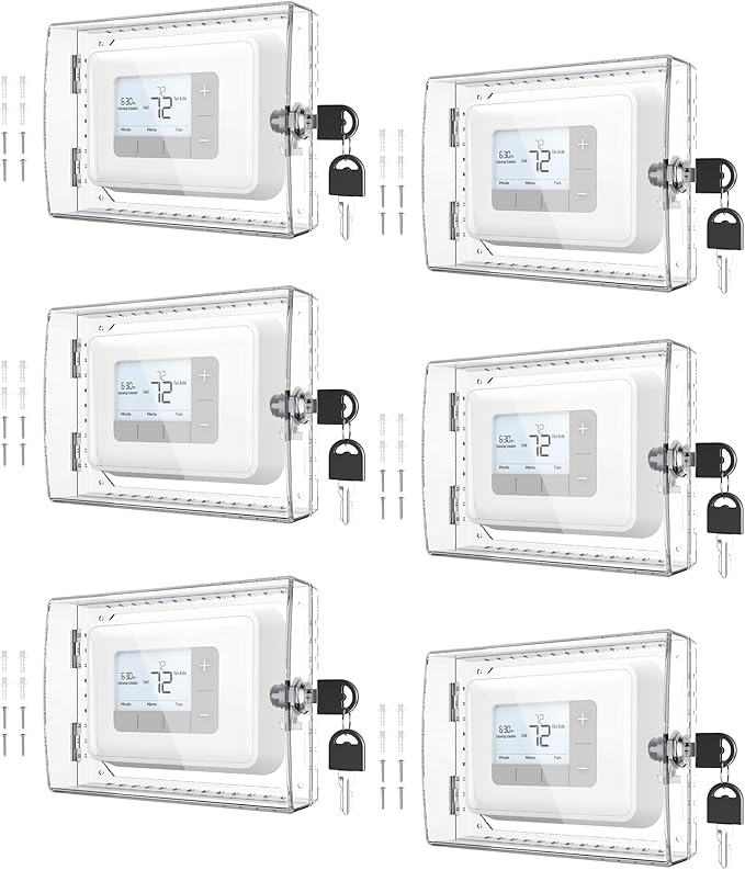 AUURIO 6 PCS Upgraded Thermostat Lock Box with Key, Large Space Thermostat Cover Seamless Anastomosis, Clear Decorative AC Lock Box Cover on Wall Fits Thermostats 4.8" H x 6" W or Smaller