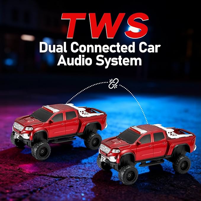 WSTER WS-X65 Pickup Truck Replica Bluetooth Speaker – HD Sound, FM Radio, TWS Stereo, LED Party Lights, USB/TF Playback, Built-in Mic – Cool Portable Car Design Speaker for Outdoors & Home (Red)