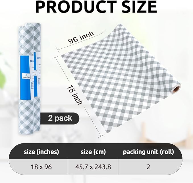 RAY STAR 18X96 Inch Shelf Liner for Kitchen Cabinets, Non-Adhesive Cabinet Liner Washable, PVC Drawer Liner for Dresser Non-Slip Bathroom (Plaid)(2 Roll)