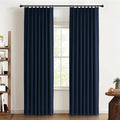 Pinch Pleated Full Blackout Faux Linen Curtains 102 Inches Long | Midnight Blue by 100BlackoutShield
