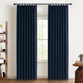 Pinch Pleated Full Blackout Faux Linen Curtains 90 Inches Long | Midnight Blue by 100BlackoutShield