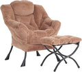 Lazy Chair with Ottoman, Comfy Accent Reading Chair, Plush Brown | Foldable by LITA