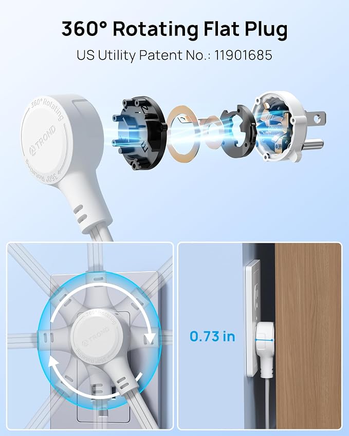 TROND 360° Rotating Flat Plug Short Extension Cord 1.5ft, Low Profile Power - Image 2