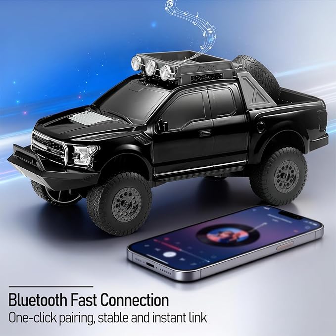 WS-589 Rugged Pickup Truck Bluetooth Replica Speaker – Portable Audio with TWS, LED Party Lights & HD Stereo | Unique Surprise Gift for Music & Truck Lovers (Black)