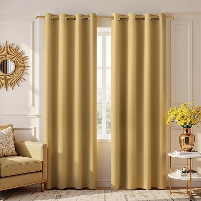 KOUFALL Gold Luxury Blackout Curtains by KOUFALL