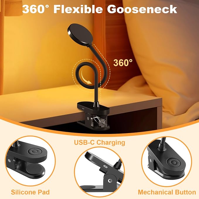 Rechargeable Clip on Light for Bed, 61 LED Cordless Reading Lamp - Image 3