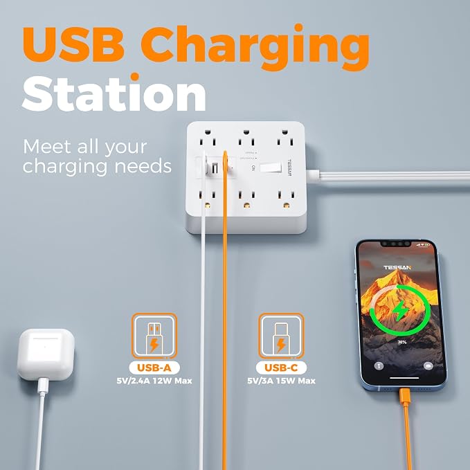 TESSAN 10Ft White Extension Cord - Image 3