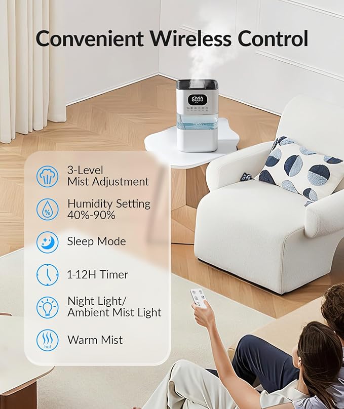 AreShark Humidifier Large Room, 2.2 Gal/8.5L Cool Warm Mist Air Humidifiers for Bedroom, 65H Runtime, Humidity Setting, Easy to Clean, Top Fill, 30dB Quiet, 550ft² Coverage, for Plants, Adults, Kids