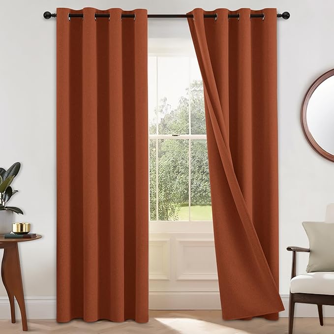 COSVIYA 100% Blackout Burnt Orange Linen Curtains & Drapes 90 Inch Length | by COSVIYA