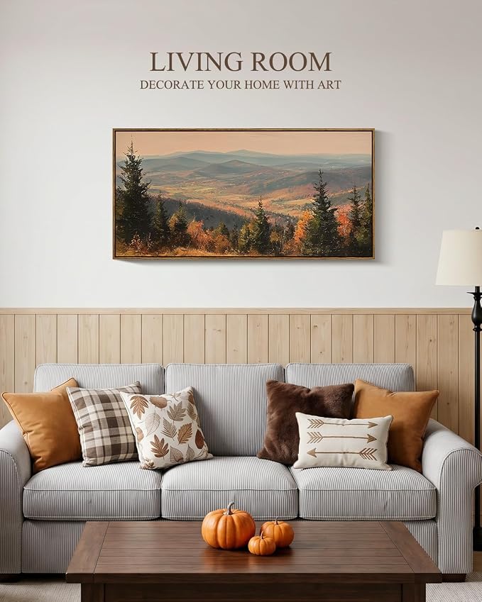 InSimSea Extra Large Framed Fall Wall Art, Autumn Mountains Forest, 20x40in | - Image 3