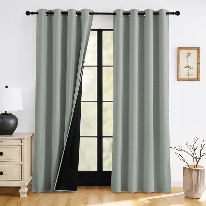 RYB HOME 100% Blackout Sage Green Curtains by RYBHOME