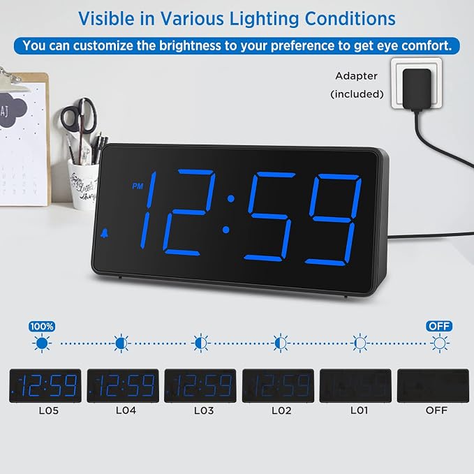 Peakeep Digital Alarm Clock for Bedrooms Bedside, Loud for Heavy Sleepers | - Image 3