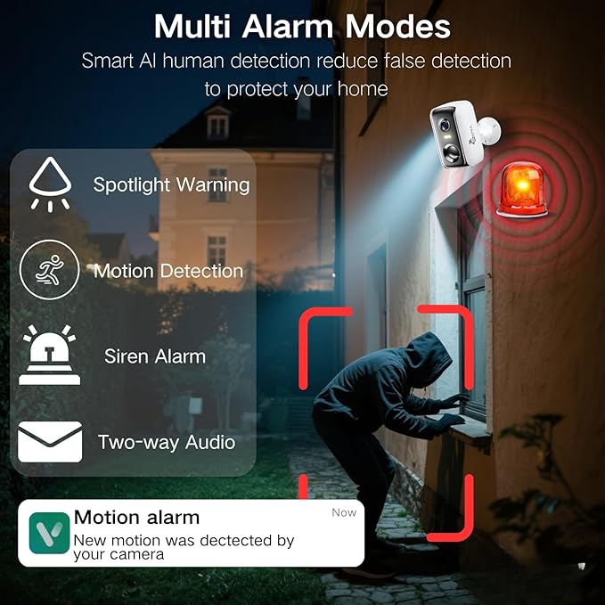Solar Security Cameras Wireless Outdoor, 2K Outside Security Wireless WiFi Cameras, Battery Powered Outdoor Cameras with Solar Panel, Color Night Vision, 2.4G/5.8G WiFi, 2-Way Audio, PIR Motion Sensor
