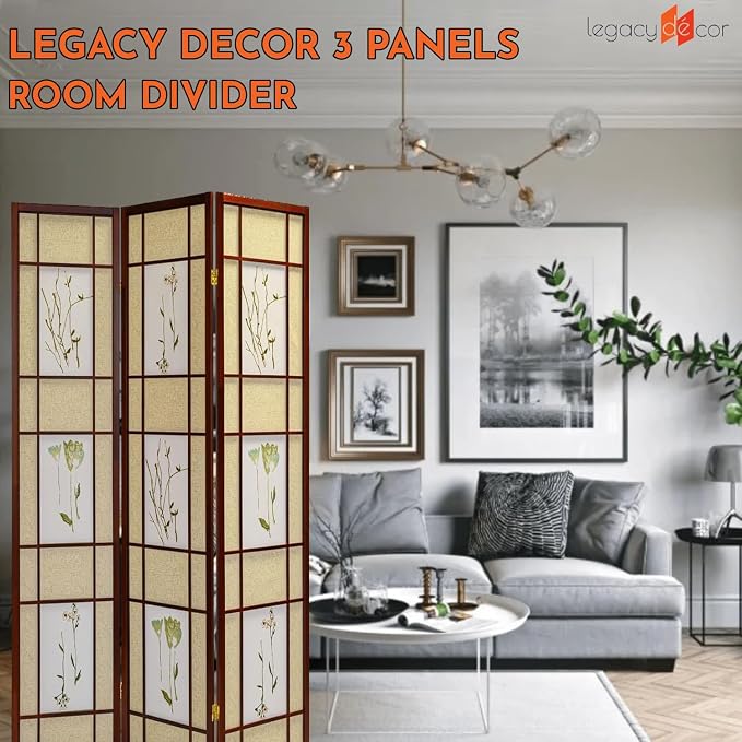Legacy Decor Room Divider Screen 71-in Tall 4-Panel Cherry Botanical Print | - Image 2