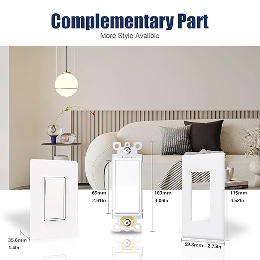 ThunderWay 3 Way Matte White Light Switch with Cover Plate, 15A 120/277 V Three Way Decorative Paddle Switches, Self-Grounding, Residential and Commercial Grade, UL Listed, 10 Pack