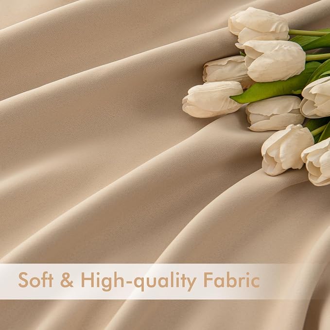 MIULEE Beige Back Tab Blackout Curtains 52x120 Inch Long 2 Panels Set | Rod - Image 6