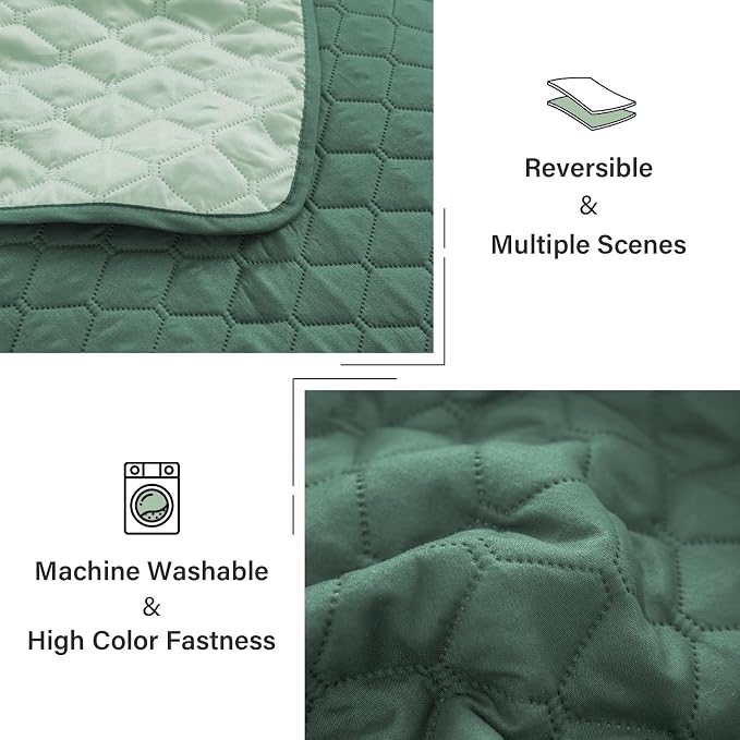Exclusivo Mezcla Reversible Twin Quilt Bedding Set, Dark Green | Lightweight - Image 6