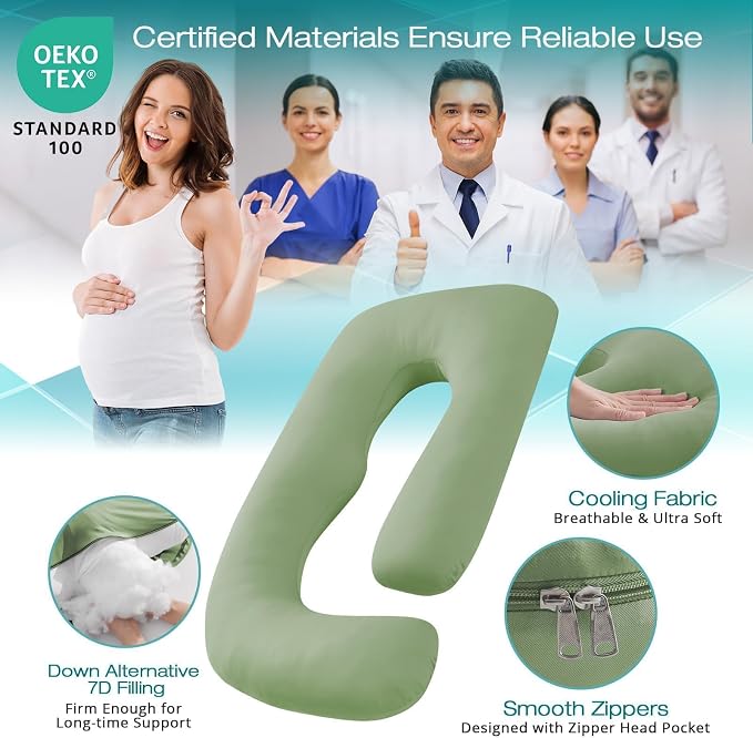 Cooling Pregnancy Pillows for Sleeping, Down Alternative, Removable Cover - Image 3