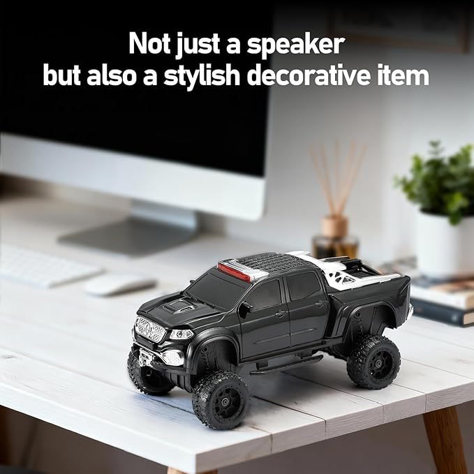 WSTER WS-X65 Pickup Truck Replica Bluetooth Speaker – HD Sound, FM Radio, TWS Stereo, LED Party Lights, USB/TF Playback, Built-in Mic – Cool Portable Car Design Speaker for Outdoors & Home (Black)