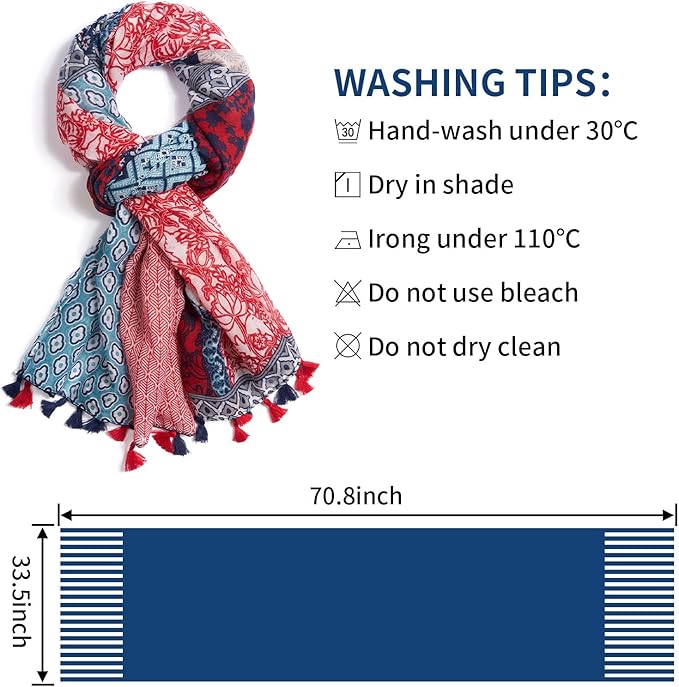 Scarf for Women Lightweight Soft Floral Leopard Printed Scarves Fall Winter Fashion Shawl Wrap with Fringe