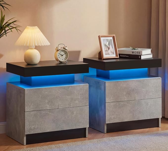 Gray Modern LED Nightstand Set of 2 by Unknown