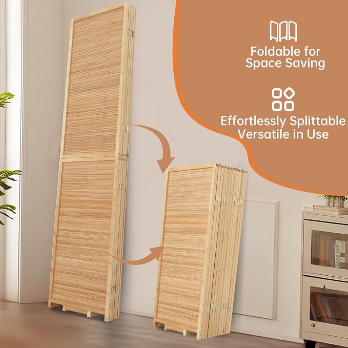 Room Divider Folding Privacy Screens, Hand-Made Natural Bamboo Room Dividers | - Image 5