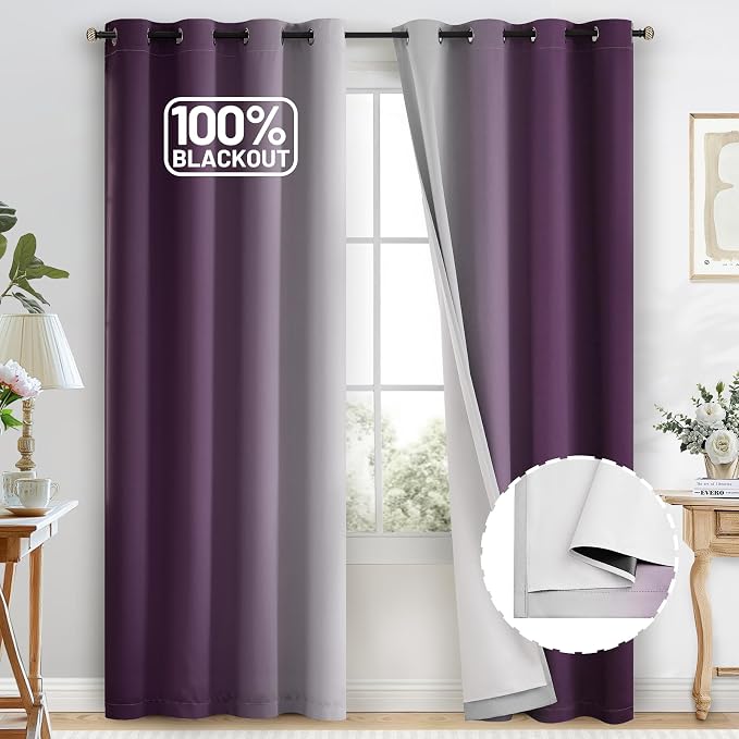 COSVIYA 100% Blackout Purple Ombre Curtains by COSVIYA