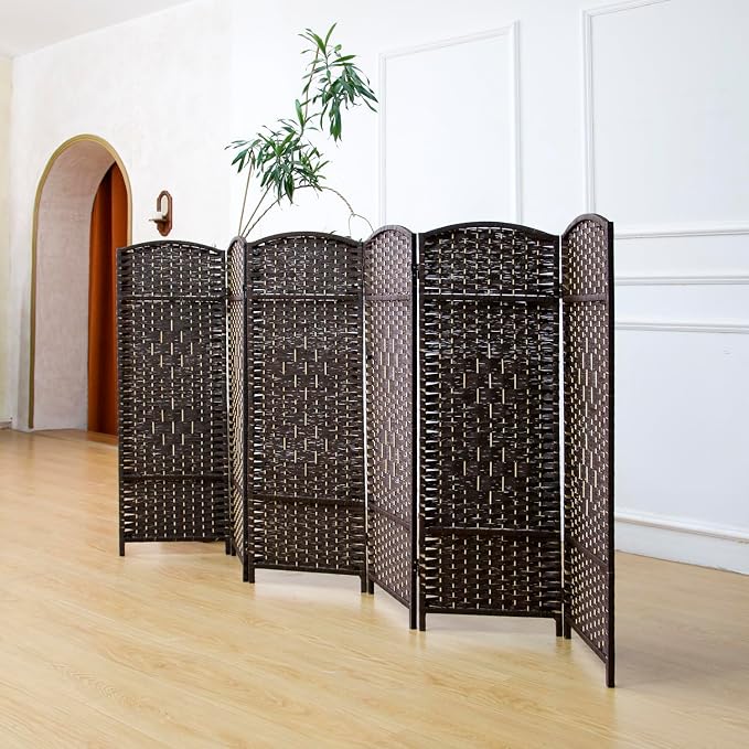 6-Panel Short Room Divider, 3.9 ft Freestanding Partition Wall, Dark Brown - Image 2
