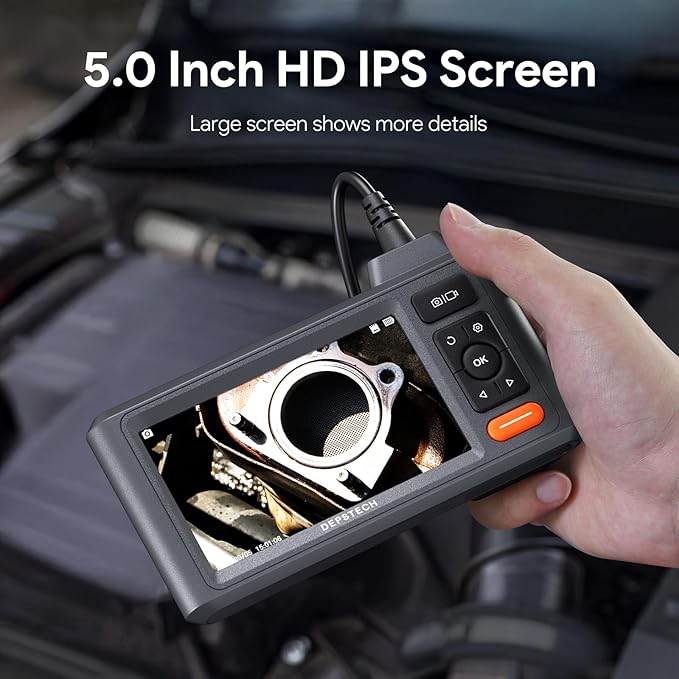 DEPSTECH Inspection Endoscope Camera with Lights: 1080P Triple Lens Snake Camera with 5" Screen and 16.5FT Flexible Cable, Waterproof Industrial Borescope Tool for Auto, Wall, Sewer, Pipe, Mechanics