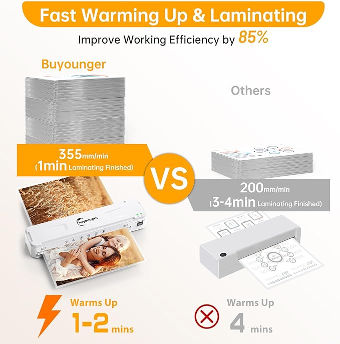 Buyounger Laminator Machine, A3 Laminator Machine with 30 Laminating Sheets, 13 Inch Laminating Machine with Fast Warm-up for A3/A4/A5/A6, Thermal and Cold 11X17 for Home School Office
