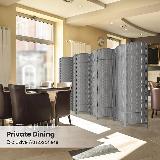 8 Panel Folding Room Divider, Woven Privacy Screen, handcrafted diamond pattern - Image 6