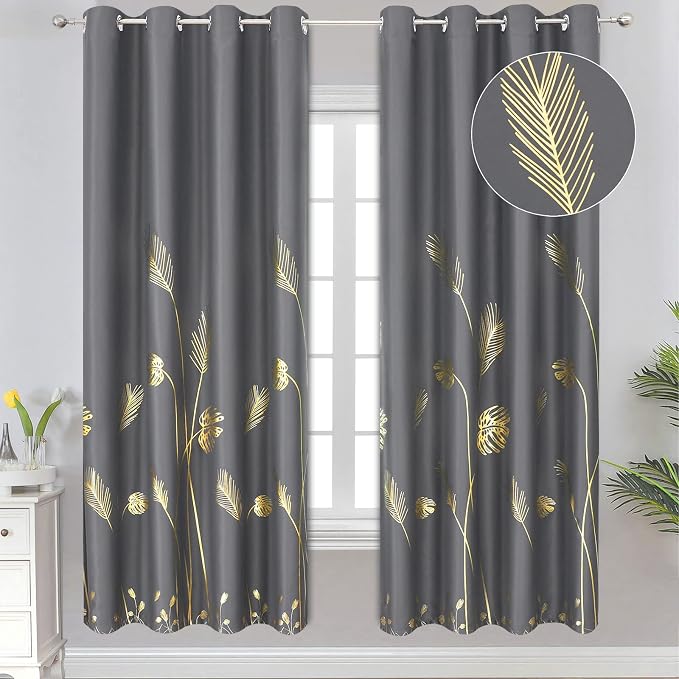 Blackout Curtains 72 inch Length 2 Panels Set, Palm Tree and Wheat Pattern by ESTELARTEXTILER